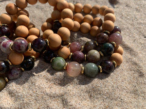 10mm Tourmaline Healing Crystal Gemstone & Sandalwood Bead Bracelet