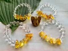 Load image into Gallery viewer, Yellow Orange Natural Amber and Quartz Gemstone Bracelet