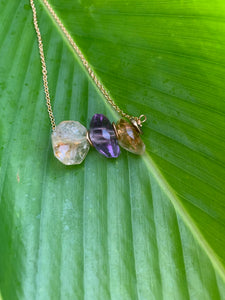 Amethyst and Citrine Crystal Gemstone Gold Filled Necklace