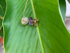 Amethyst and Citrine Crystal Gemstone Gold Filled Necklace