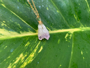 Raw Amethyst Gemstone Healing Crystal Gold Filled Pendant Necklace 0.3