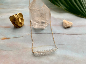 Clear Quartz Healing Crystal Gemstone Rondelle Gold Filled Necklace