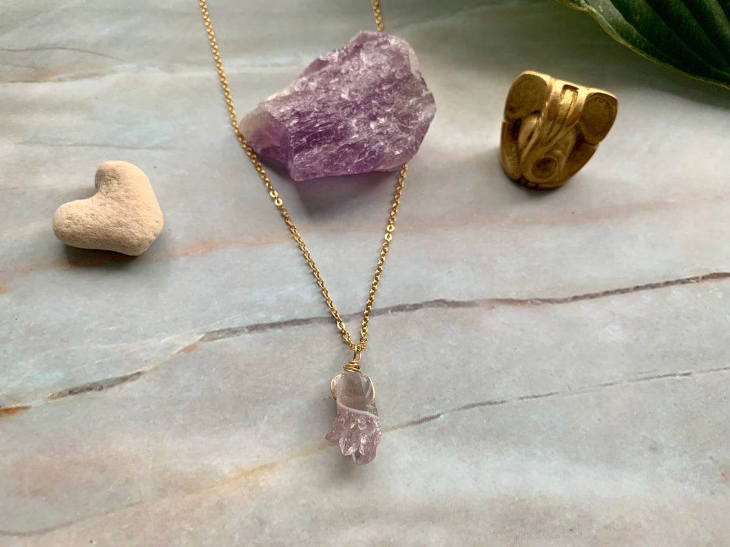 Raw Amethyst Gemstone Healing Crystal Gold Filled Pendant Necklace 0.4