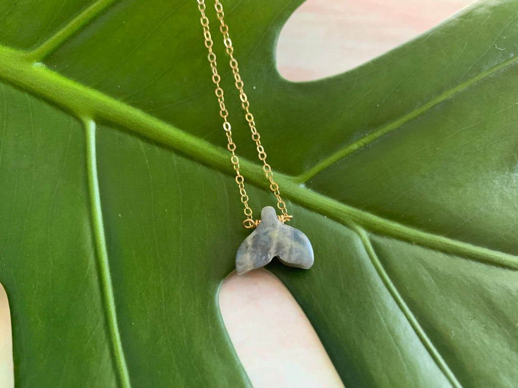 Labradorite Gemstone Whale Tale Dainty Pendant Necklace
