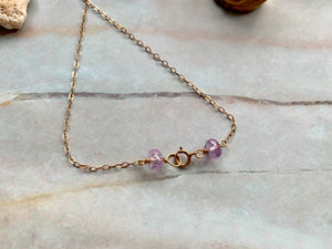 Dainty 3 Amethyst Healing Crystal Gemstones Gold Filled Necklace