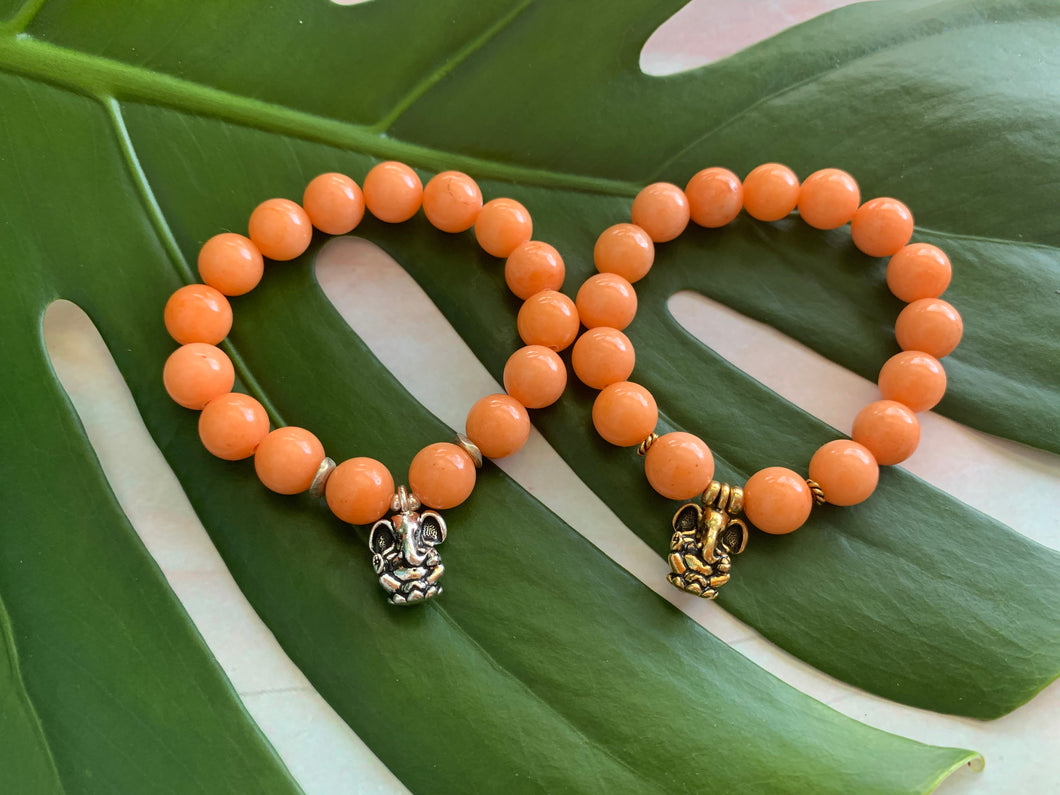 Ganesh Remover of Obstacles Orange Jade Gemstone Bracelet