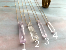 Load image into Gallery viewer, Raw Lavender Kunzite Gemstone Healing Crystal Gold Filled Pendant Necklace