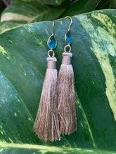 Load image into Gallery viewer, Light Brown Tassel Blue Topaz Statement Dangle Earrings