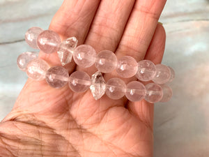 Clear Rose Quartz & Herkimer Diamond Healing Crystals Bracelet