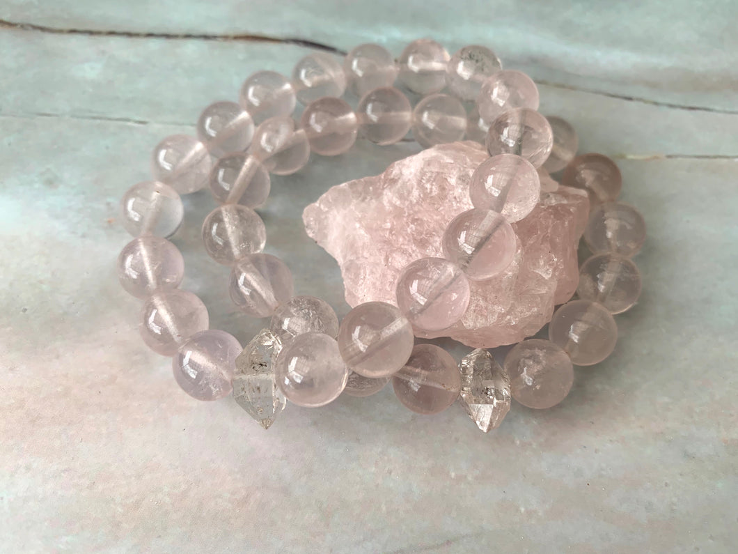 Clear Rose Quartz & Herkimer Diamond Healing Crystals Bracelet