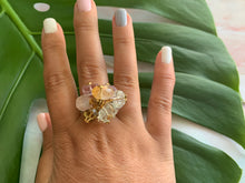 Load image into Gallery viewer, Multi-Gem: Citrine, Purple Amethyst, Quartz, Rose Quartz, Herkimer Diamond Statement 7.5 Ring