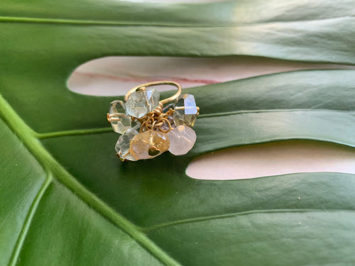 Multi-Gem: Citrine, Purple Amethyst, Quartz, Rose Quartz, Herkimer Diamond Statement 7.5 Ring