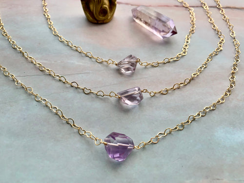 Amethyst Gemstone Healing Crystal Gold Filled Heart Choker Necklace