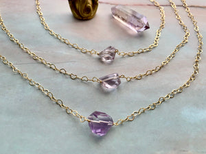 Amethyst Gemstone Healing Crystal Gold Filled Heart Choker Necklace