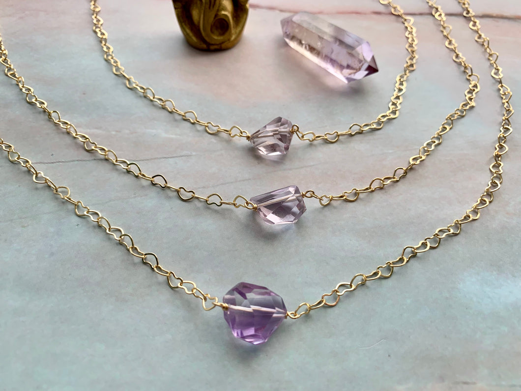 Amethyst Gemstone Healing Crystal Gold Filled Heart Choker Necklace