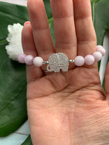 Kunzite Healing Gemstone Sparkly Silver Elephant Charm Bracelet