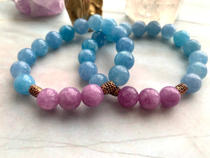 Aquamarine & Lepidolite Healing Crystal Beads Bracelet