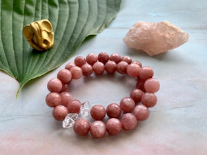 Pink Quartz and Herkimer Diamond Healing Crystal Bracelet