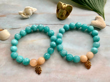 Load image into Gallery viewer, Faceted Blue Dyed Jade Gemstone Monstera Leaf Charm Bracelet