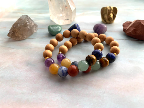 Chakra & Sandalwood Healing Crystal Beads Bracelet