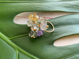 Multi-Gem: Citrine, Purple Amethyst, Quartz, Rose Quartz, Herkimer Diamond Statement 6.5 Ring