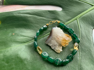 Green Strawberry Quartz Healing Crystal Gemstone Beads Gold Bracelet
