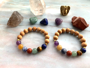 Chakra & Sandalwood Healing Crystal Beads Bracelet