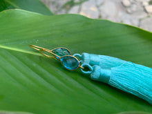 Load image into Gallery viewer, Light Blue Tassel Blue Topaz Statement Dangle Earrings