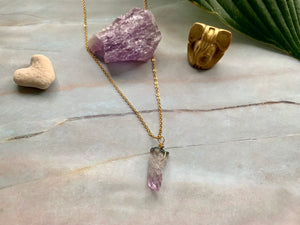Raw Amethyst Gemstone Healing Crystal Gold Filled Pendant Necklace 0.2