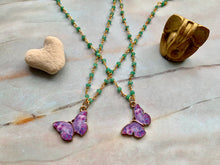 Load image into Gallery viewer, Green Chalcedony &amp; Purple Gold Butterfly Charm Necklace