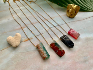 Pick Your Color Natural Shape Agate Gold Plated Pendant Necklace