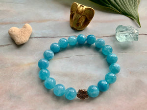 Aquamarine Healing Gemstone & Silver Plated Cherry Blossom Charm Bracelet