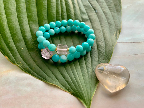 8mm Amazonite and Raw Lavender Kunzite Healing Crystal Bracelet