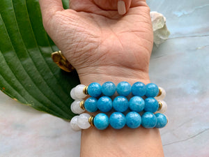 Raw Kunzite Dark Aquamarine Moonstone Peridot Healing Crystal Bracelet