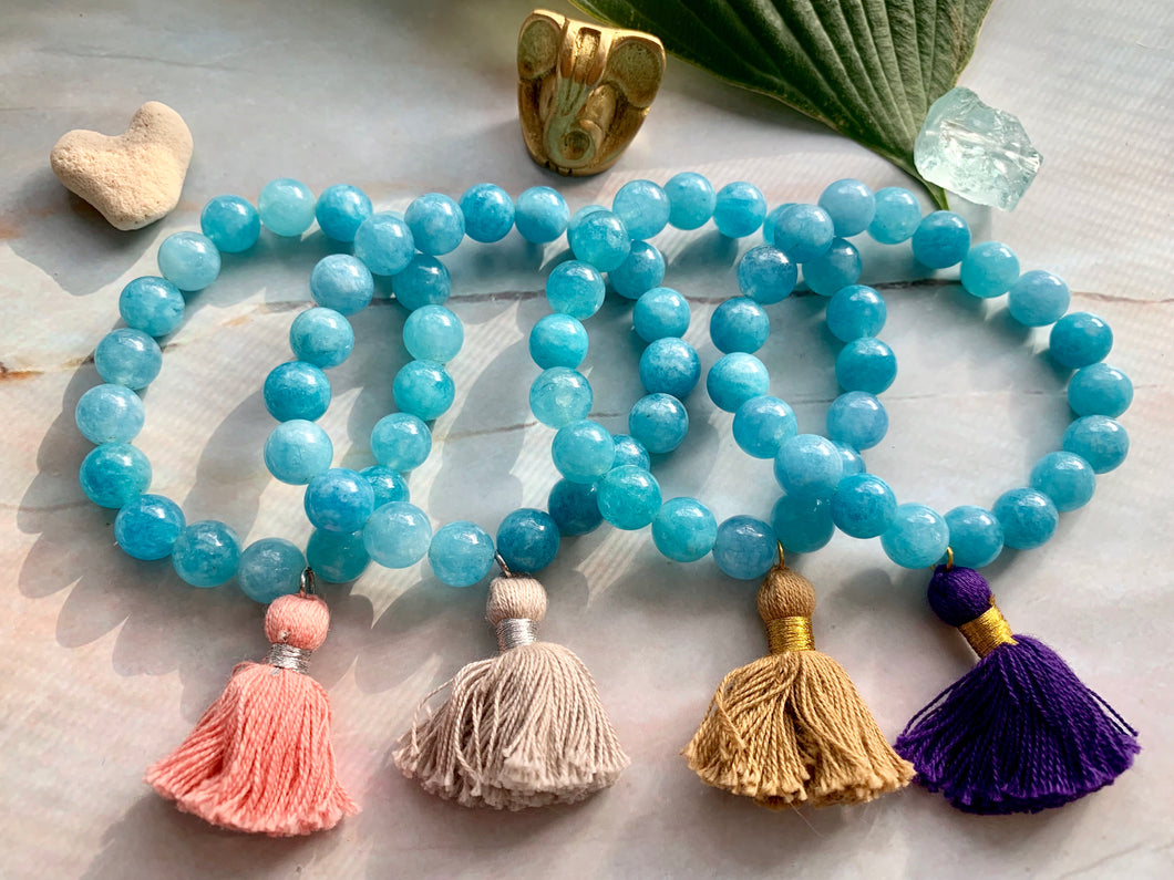 Aquamarine Healing Crystal Gemstone & Tassel Bracelet