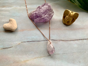 Raw Geode Amethyst Gemstone Healing Crystal Rose Gold Plated Pendant Necklace 0.7