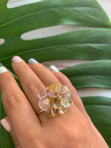 Multi-Gem: Citrine, Purple Amethyst, Quartz, Rose Quartz, Herkimer Diamond Statement 7.5 Ring