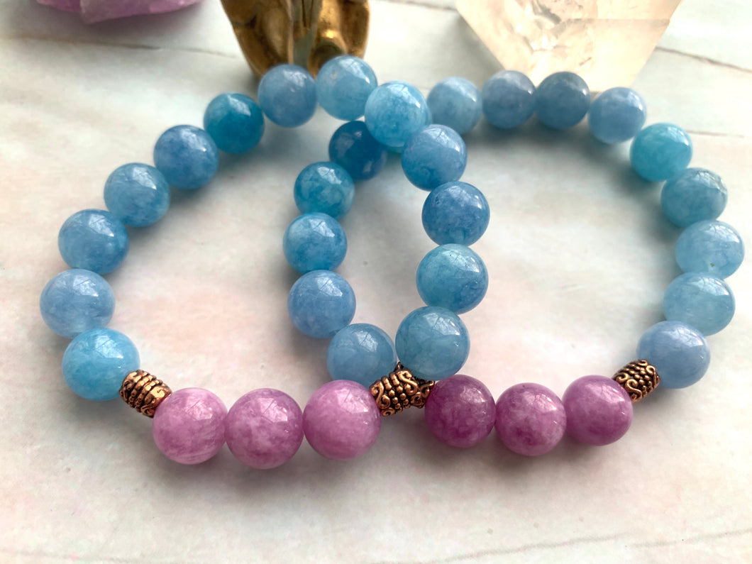 Aquamarine & Lepidolite Healing Crystal Beads Bracelet