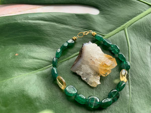 Green Strawberry Quartz Healing Crystal Gemstone Beads Gold Bracelet