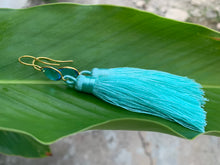 Load image into Gallery viewer, Light Blue Tassel Blue Topaz Statement Dangle Earrings