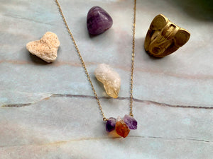 Raw Amethyst-Citrine-Amethyst Crystal Gemstone Gold Filled Necklace