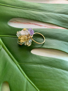 Multi-Gem: Citrine, Purple Amethyst, Quartz, Rose Quartz, Herkimer Diamond Statement 6.5 Ring