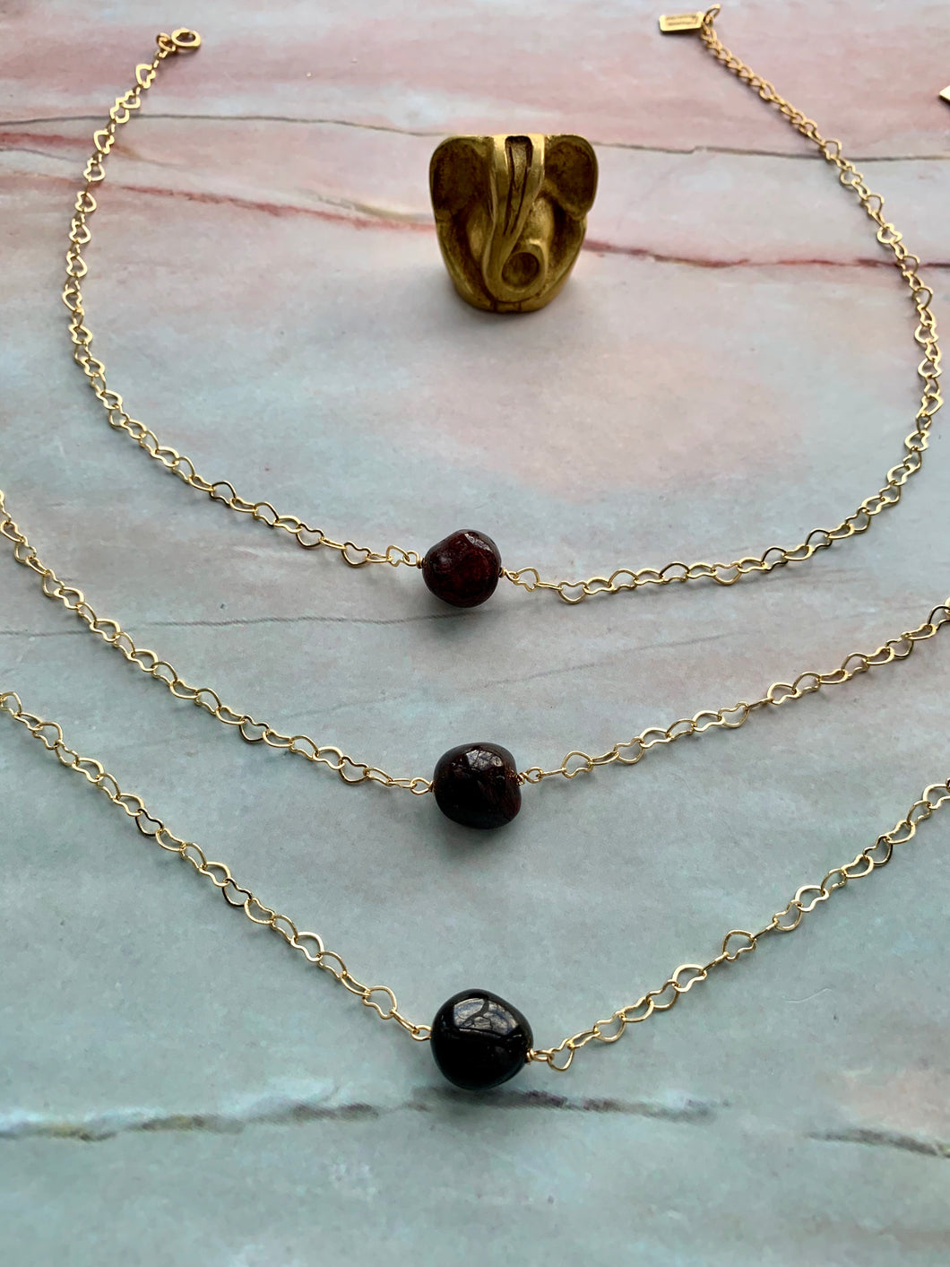 Garnet Gemstone Healing Crystal Gold Filled Heart Choker Necklace