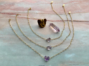Amethyst Gemstone Healing Crystal Gold Filled Heart Choker Necklace