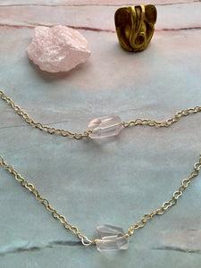 Rose Quartz Gemstone Healing Crystal Gold Filled Heart Choker Necklace