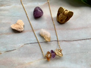 Amethyst and Citrine Crystal Gemstone Gold Filled Necklace