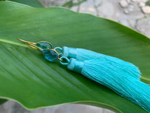 Load image into Gallery viewer, Light Blue Tassel Blue Topaz Statement Dangle Earrings