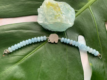 Load image into Gallery viewer, Aquamarine Gemstone Crystal Sparkly Silver Elephant Charm Bracelet