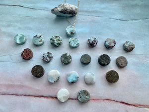 Natural Raw Larimar Gemstone Coin Pendant Necklace
