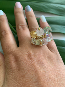 Multi-Gem: Citrine, Purple Amethyst, Quartz, Rose Quartz, Herkimer Diamond Statement 6.5 Ring